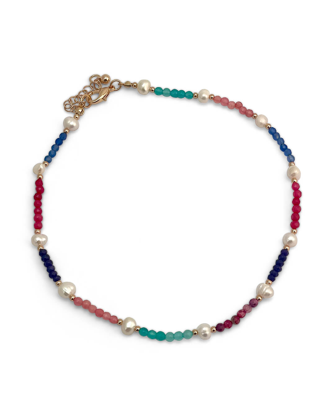 Multi Stone Pearl Mix Short Necklace