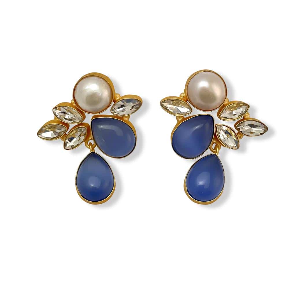 Baroque Pearl Stud Earrings Featuring glass leaf and stone drop detailing