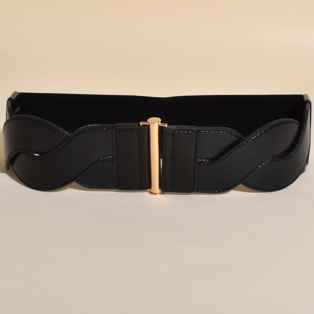 Black Vegan Leather Front Twist Waist Stretch Belt