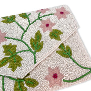 Beaded Front Flapover Floral Clutch Bag