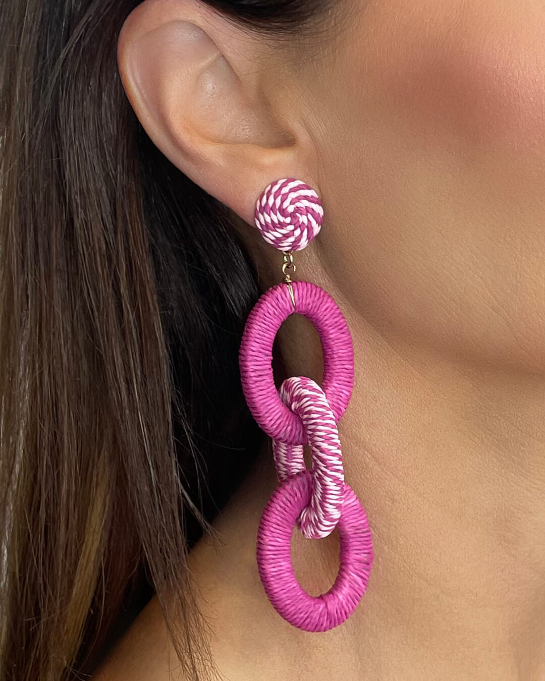 Pink Cable Statement Earrings