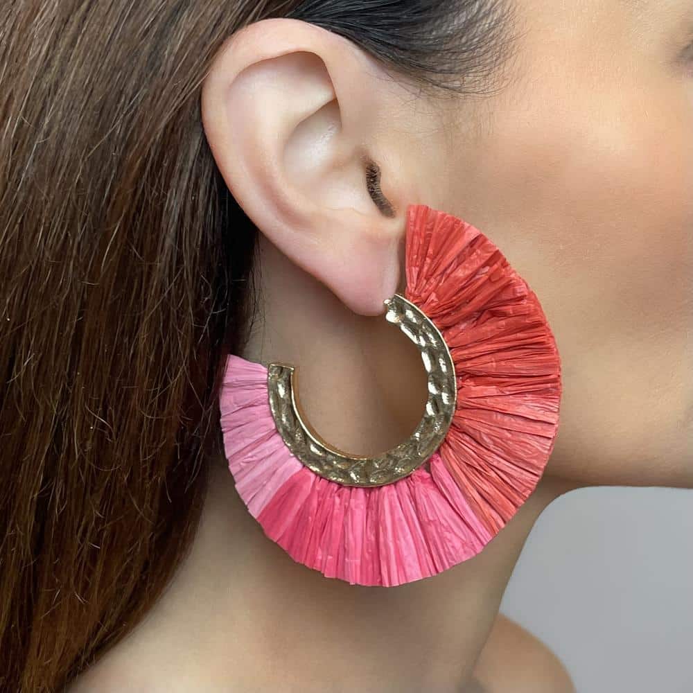 Pink Paradise Raffia Hoops