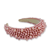 Pink fabric padded headband embellished in pink pearls