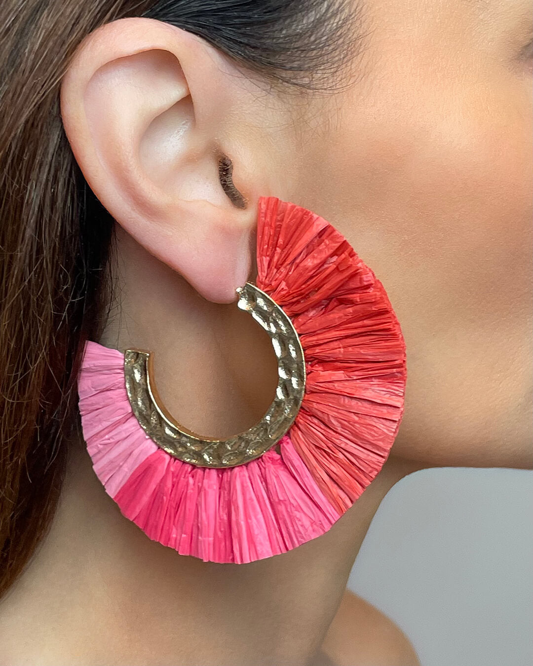 Pink Paradise Raffia Hoops