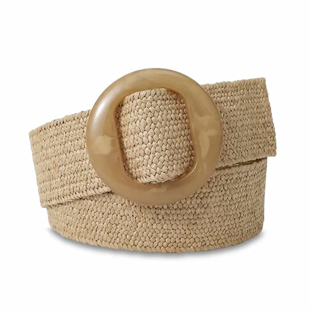 Natural Straw Stretch Woven Resin Buckle Belt