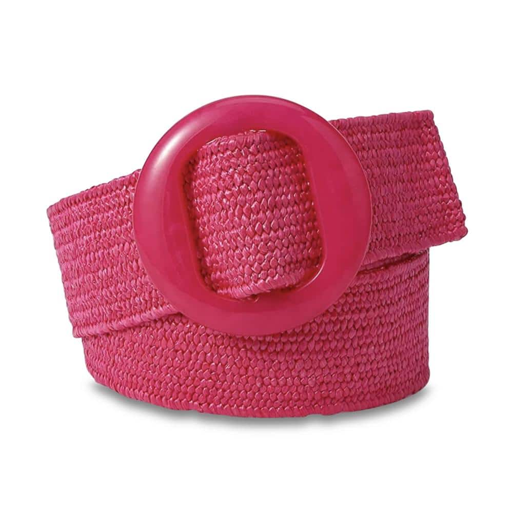 Pink Straw Stretch Woven Resin Buckle Belt