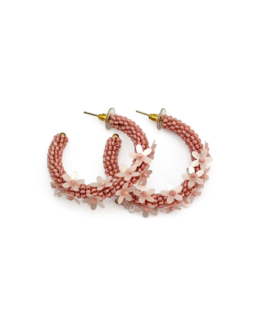 Rice Bead Flower Hoop Earrings