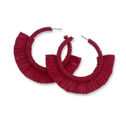 Red Bead and Raffia Statement Hoop Earrings
