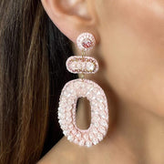 Rhinestone and Flower Sequin Drop Statement Earrings in PInk