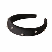 Satin Padded Headband Featuring Scattered Diamante in Black