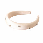 Satin Padded Headband Featuring Scattered Diamante In Ivory