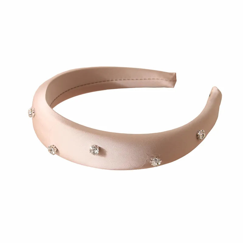 Satin Padded Headband Featuring Scattered Diamante in Nude