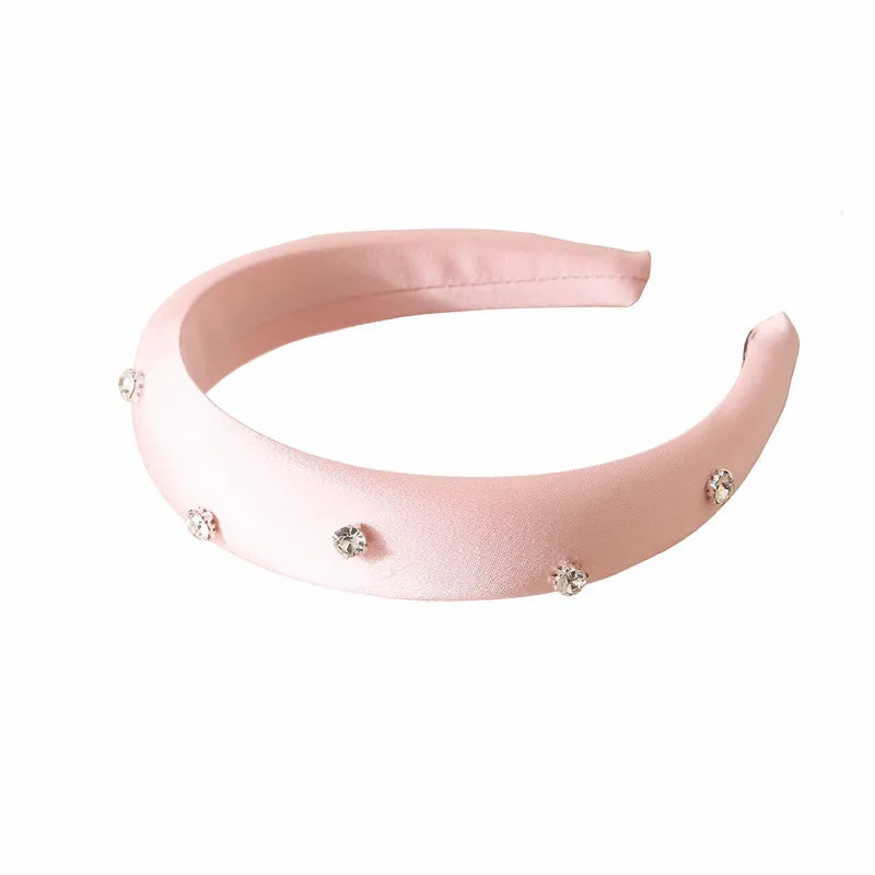 Satin Padded Headband Featuring Scattered Diamante in Light Pink