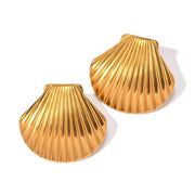 18K Gold Plated Stainless Steel Clam Shell Design Stud Earrings