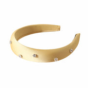 Satin Padded Headband Featuring Scattered Diamante In Yellow