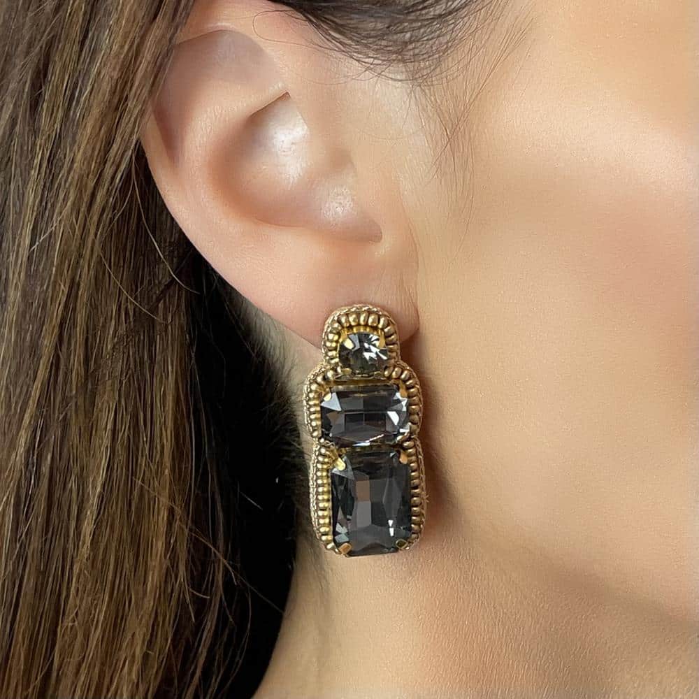 Smoke glass rhinestone stud earrings Rhinestone drop