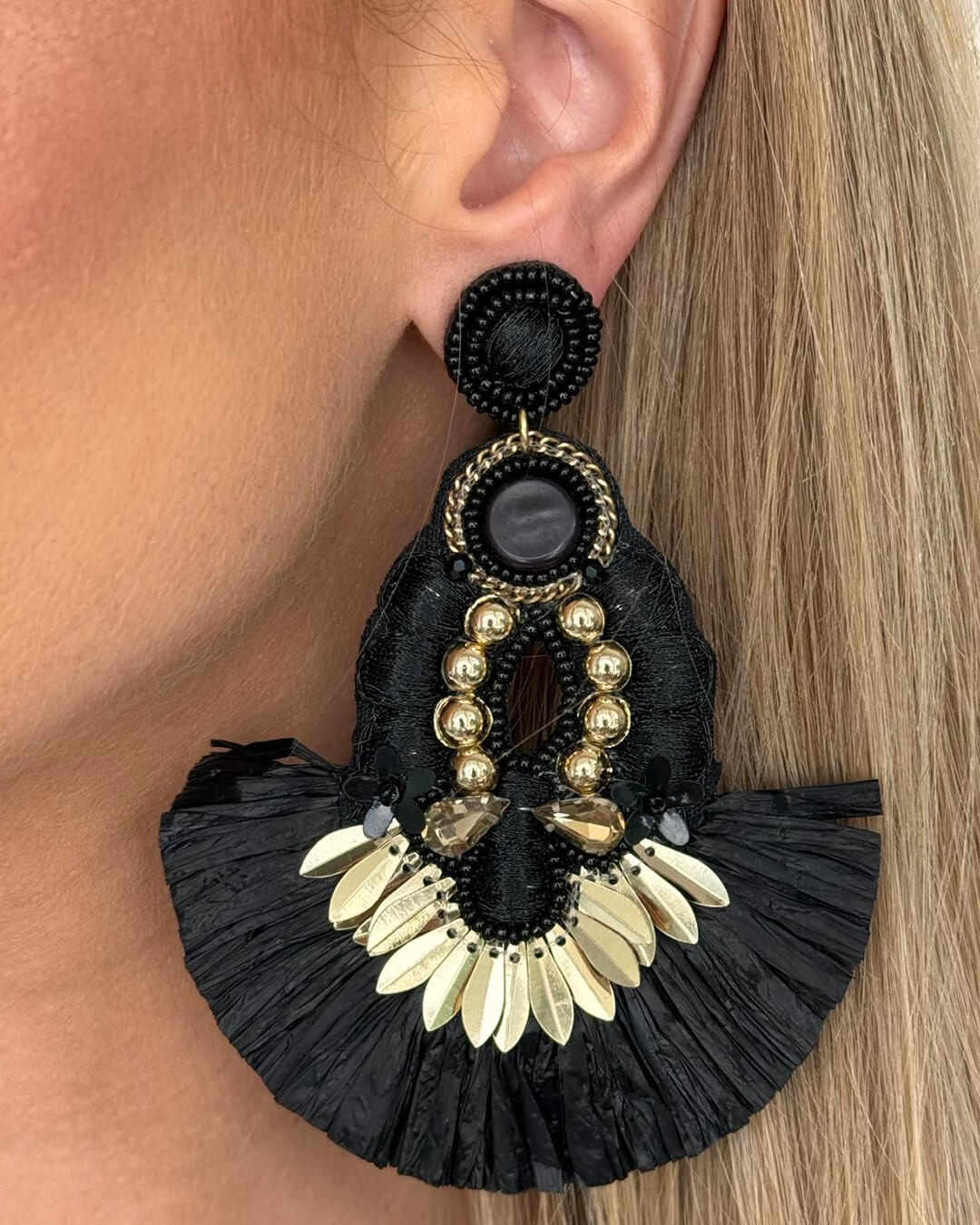 Statement Sequin Raffia Earrings