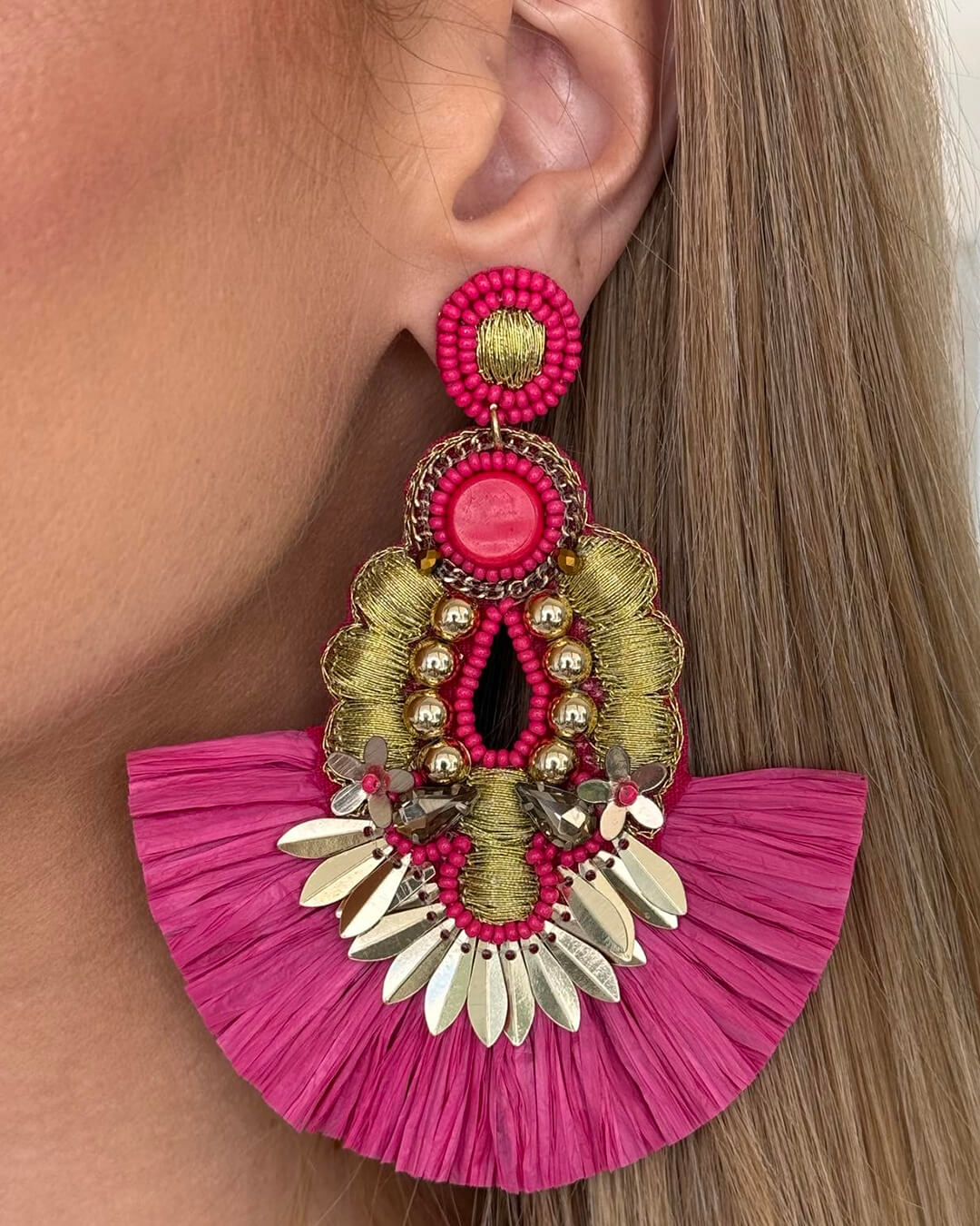 Statement Sequin Raffia Earrings