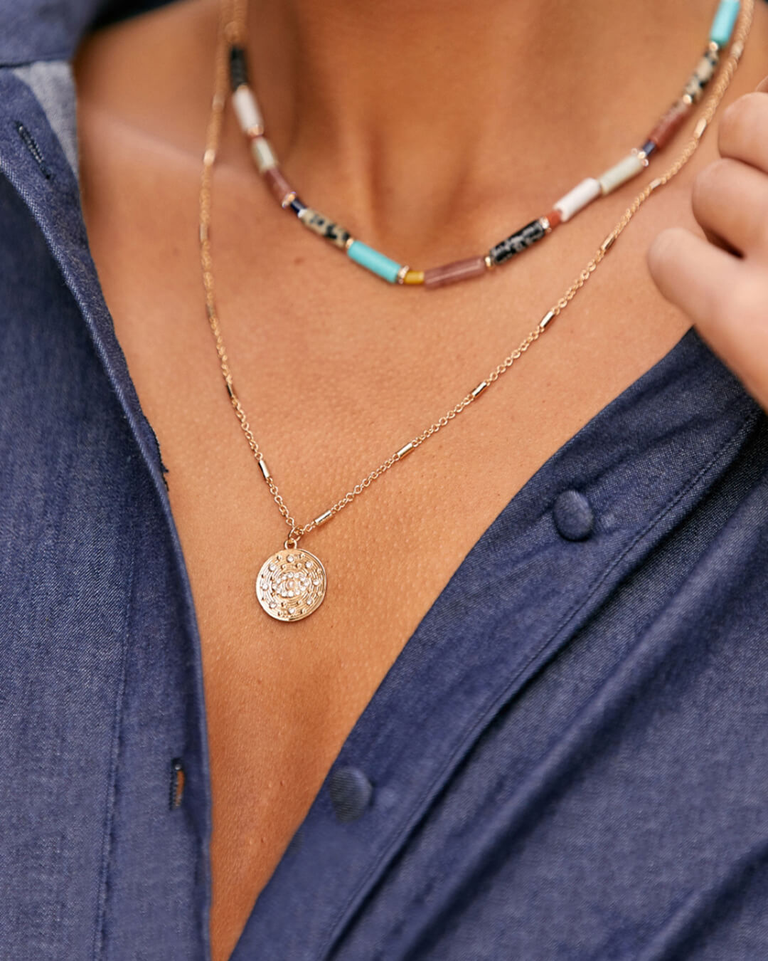 Stone Layer Charm Necklace