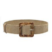 Stretch woven raffia waist belt with bold resin buckle in Sand