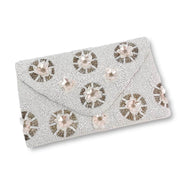 White Beaded Floral Sequin Clutch