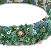 Handmade traditional block print headband with sequin and pearl bead detailing
