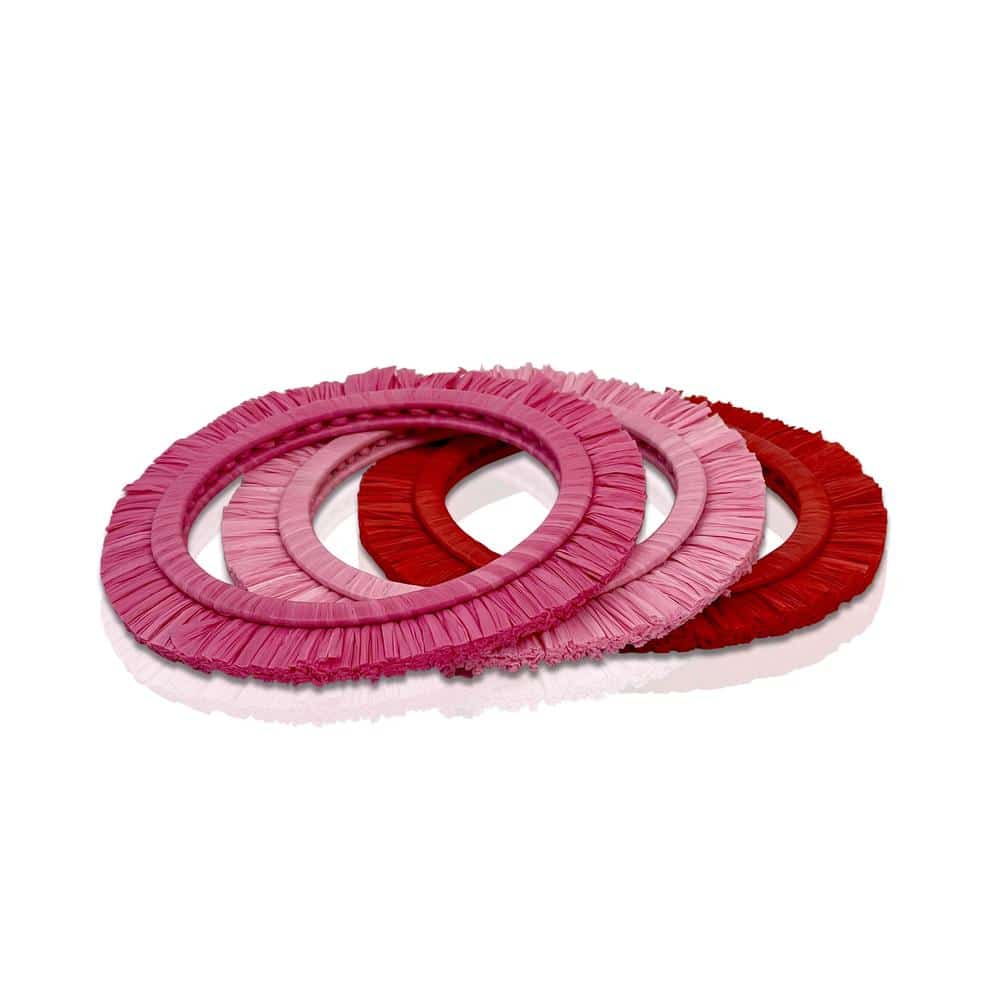 Set Of Three Pink, Hot Pink and Red Raffia Bangles