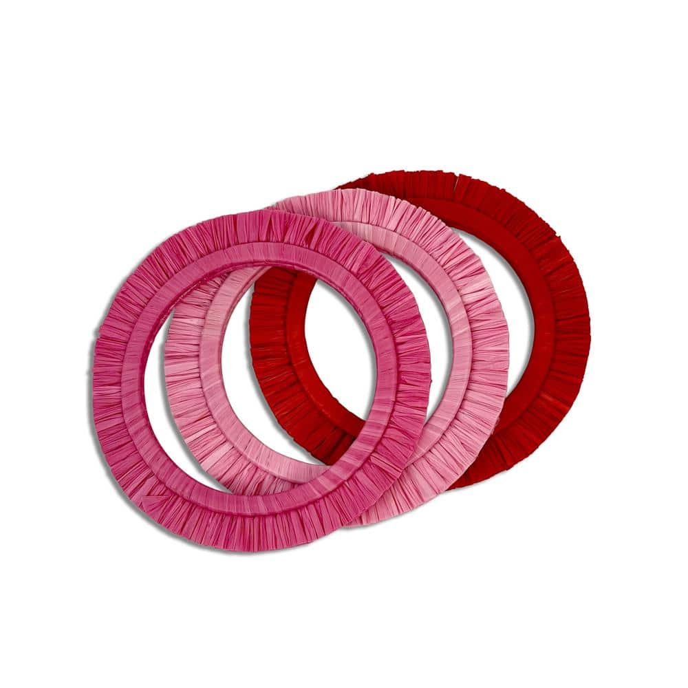 Pink, Hot Pink and Red Raffia Bangles