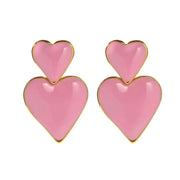 Pink Heart Drop Enamel and 18K Gold Stud Earrings