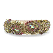 Padded Brocade Fabric Headband Emebllished In Rhinestones, Diamante and Pearls in Pink