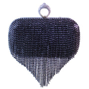 Black hard clutch bag Featuring diamante tassel front with Finger ring clasp in diamante detailing