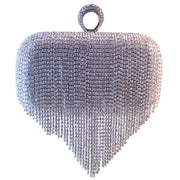 Silver hard clutch bag Featuring diamante tassel front with Finger ring clasp in diamante detailing