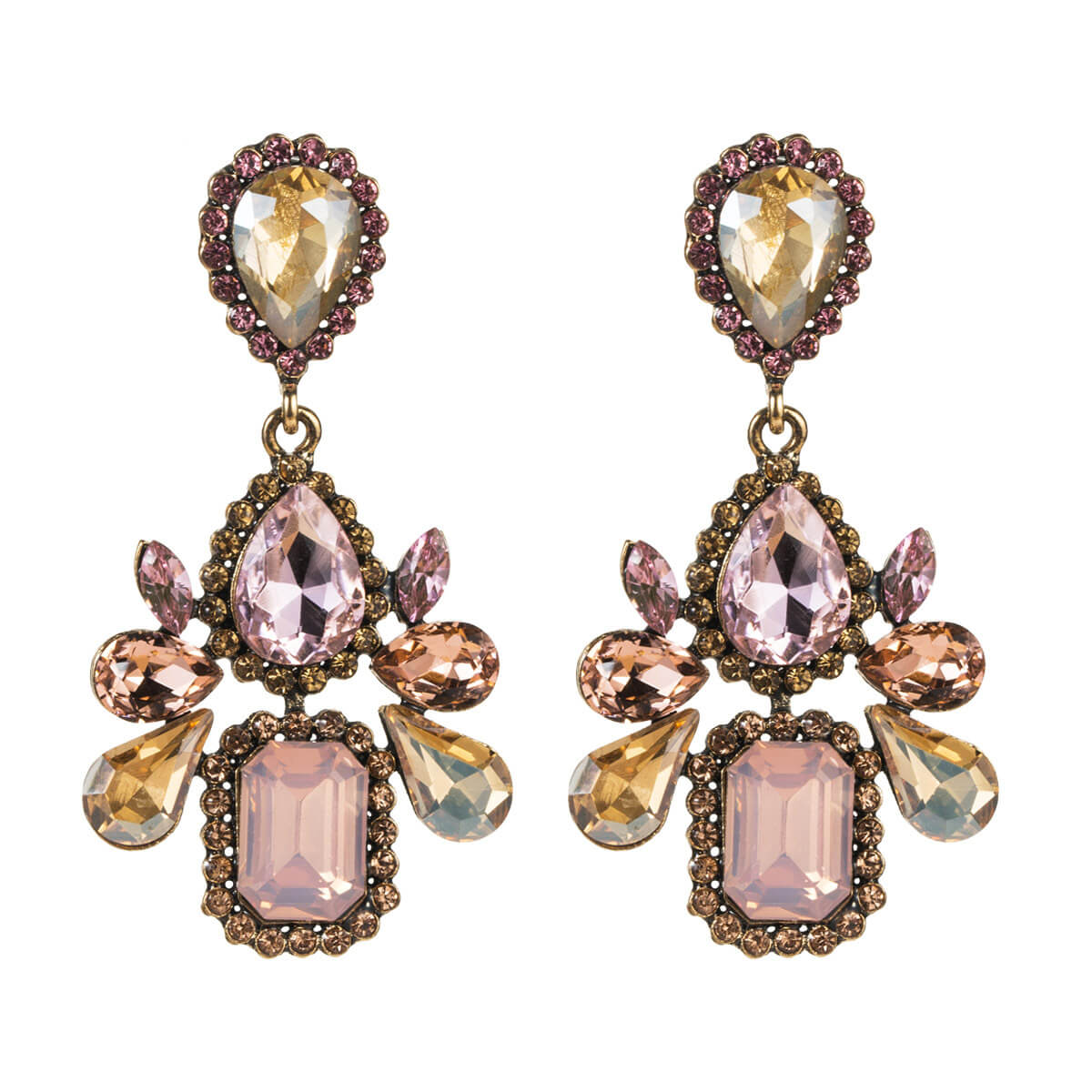 Rhinestone and Diamante Statement Earrings Rose