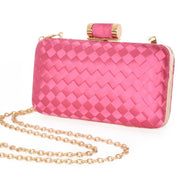 Pink Satin Plait Hard Clutch with Metal clip closure with Removable gold chain strap