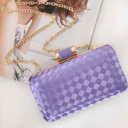 Lavender coloured Satin Plait Hard Clutch with Metal clip closure with Removable gold chain strap