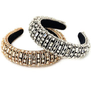 Premium velvet padded headband Encrusted with varied sized rhinestones in Gold or Silver