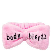 Soft pink Body Blendz signature beauty headband Pink with black signature embroidery