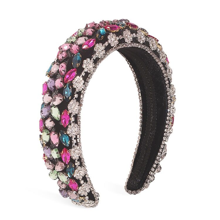 Multi colour Padded velvet headband Heavily encrusted with rhinestones and diamante