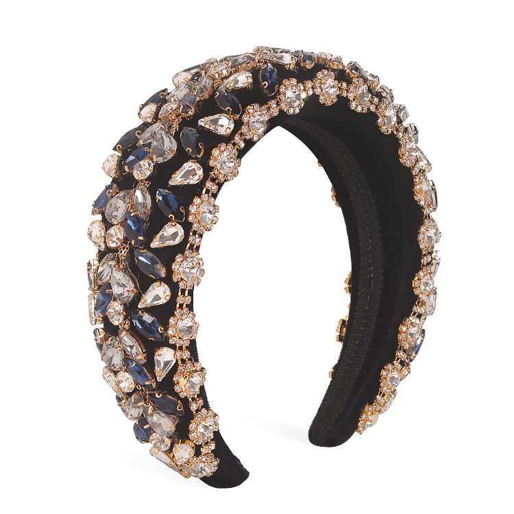 Navy Padded velvet headband Heavily encrusted with rhinestones and diamante
