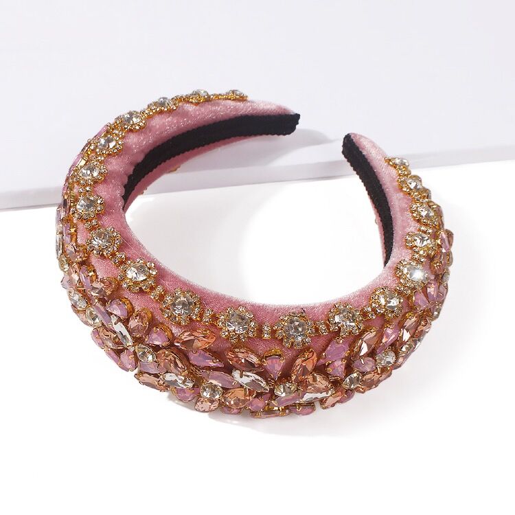 Pink Padded velvet headband Heavily encrusted with rhinestones and diamante