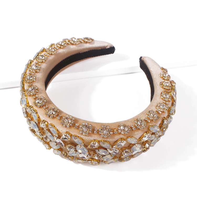 Peach Padded velvet headband Heavily encrusted with rhinestones and diamante