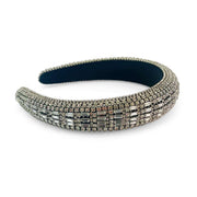 Black Velvet Padded Headband Richly Embellished in Varied Diamante and Rhinestone in