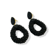 Tear Drop Black Diamante Stud Earrings Featuring Black Bead Drop
