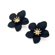 Black Flower stud earrings with Gold alloy centre