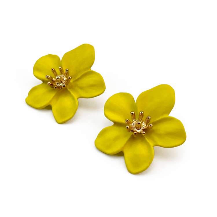 Yellow Flower stud earrings with Gold alloy centre