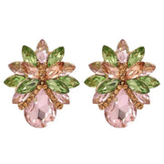 Colourful Floral Design Rhinestone Stud Earrings in Pastel 