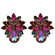 Colourful Floral Design Rhinestone Stud Earrings in Pink