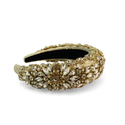 Cream and Gold Brocade Rhinestone Embellished Floral Headband