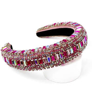 Padded Micro Suede Headband Embeillished withHot Pink and Pale Pink Rhinestones