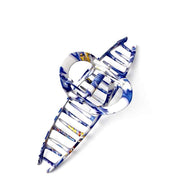 Top view of Blue and white patterned hair claw